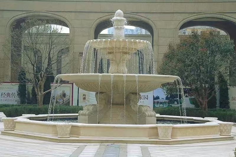 唐山 黄金麻花岗岩异型加工——户外庭院石雕流水喷泉