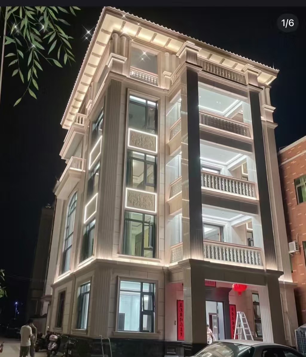 唐山 芝麻白花岗岩别墅外墙夜间效果