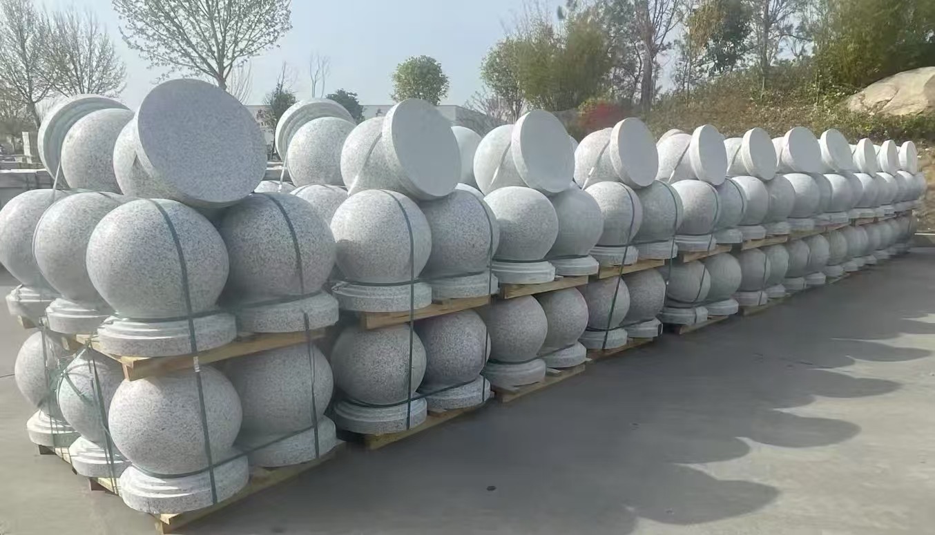 唐山 白麻花岗岩石材圆球，石球，挡车球，隔离球，景观石球，风水球等