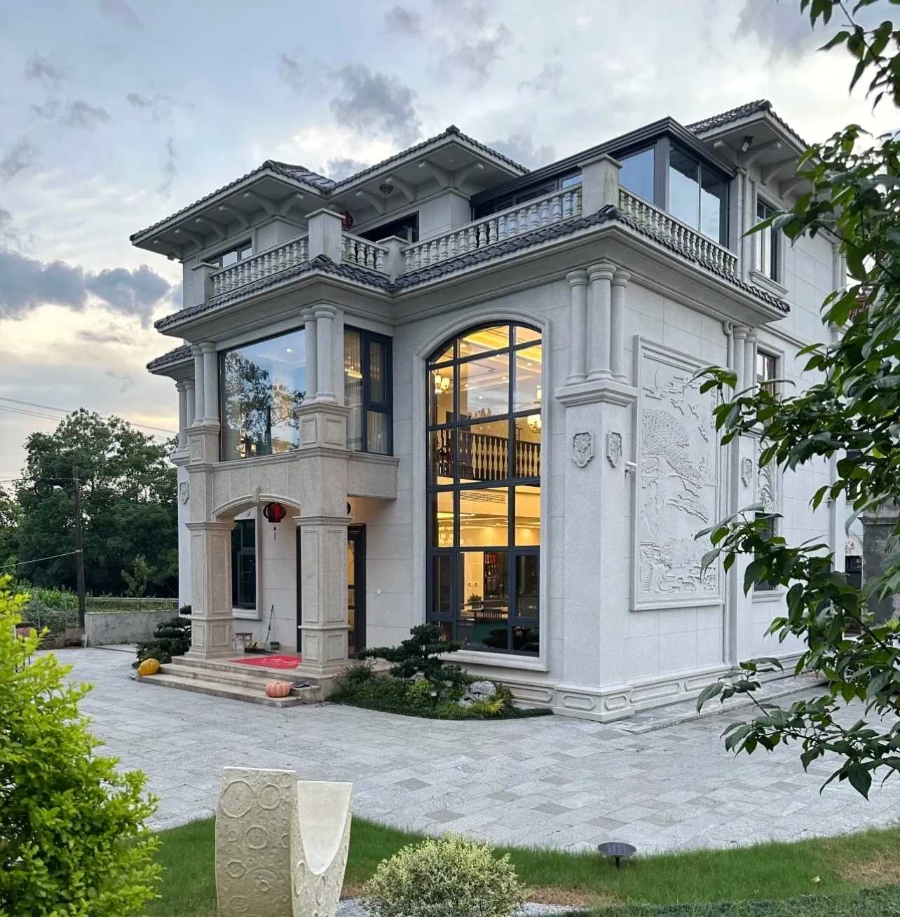 唐山 白麻花岗岩私人别墅干挂石材豪华定制