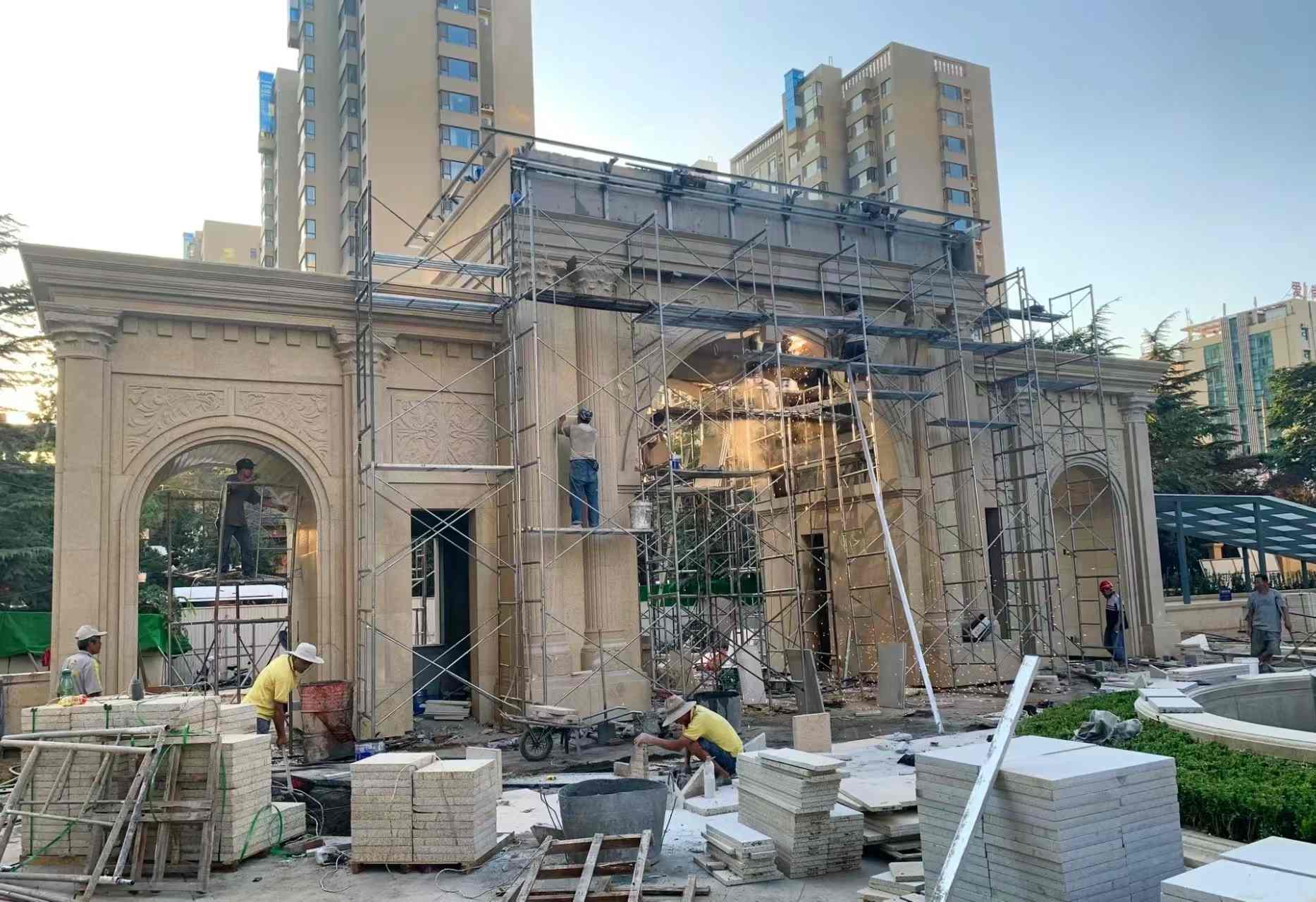 唐山 黄金麻荔枝面花岗岩小区门楼外墙干挂